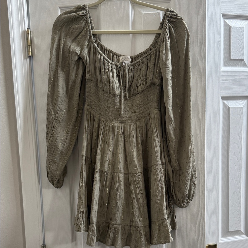 L*Space Metallic Olive Smocked Dress